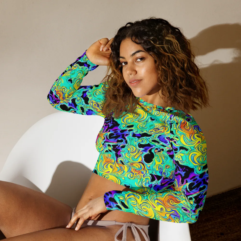 Electric Tidalwave on Long Sleeve Crop Top — Left Front
