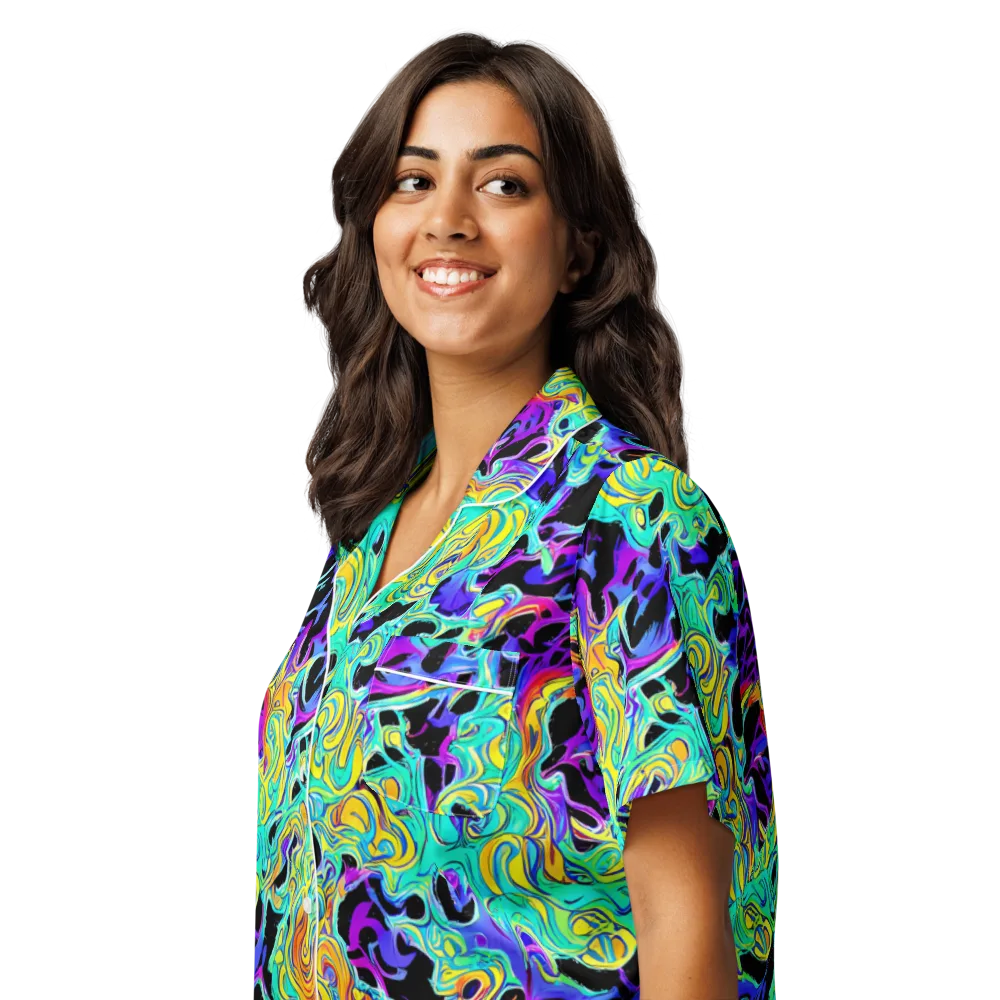 Electric Tidalwave on Women's Short Sleeve Pajama Top — Left Front
