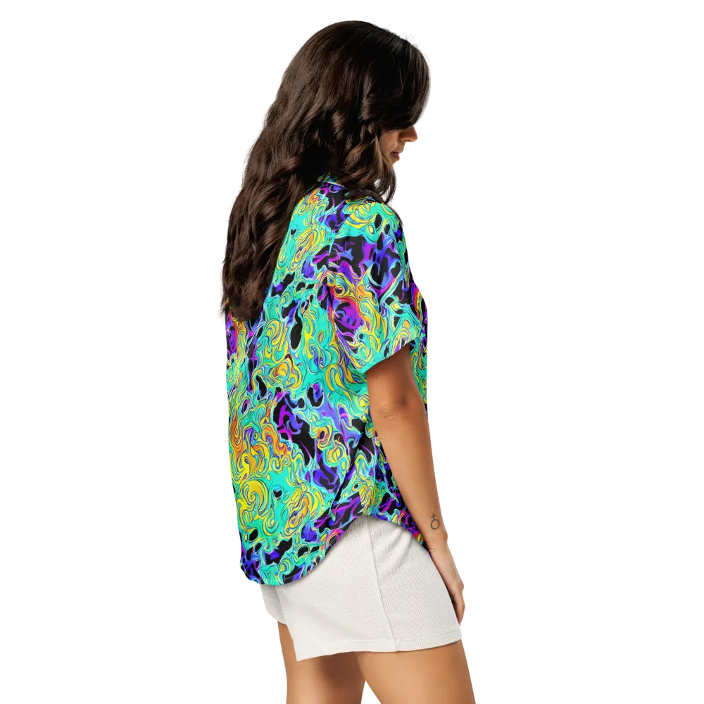 Electric Tidalwave on Women's Short Sleeve Pajama Top — Right Back