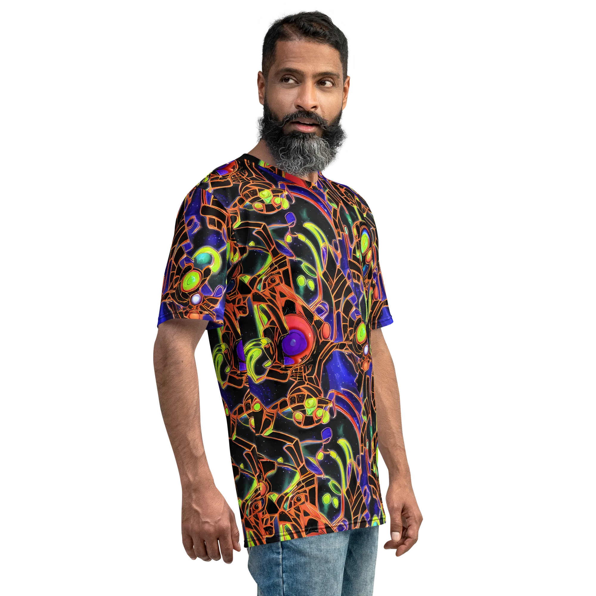 Cosmic Circuitry on Men's Crew Neck T-Shirt — Right
