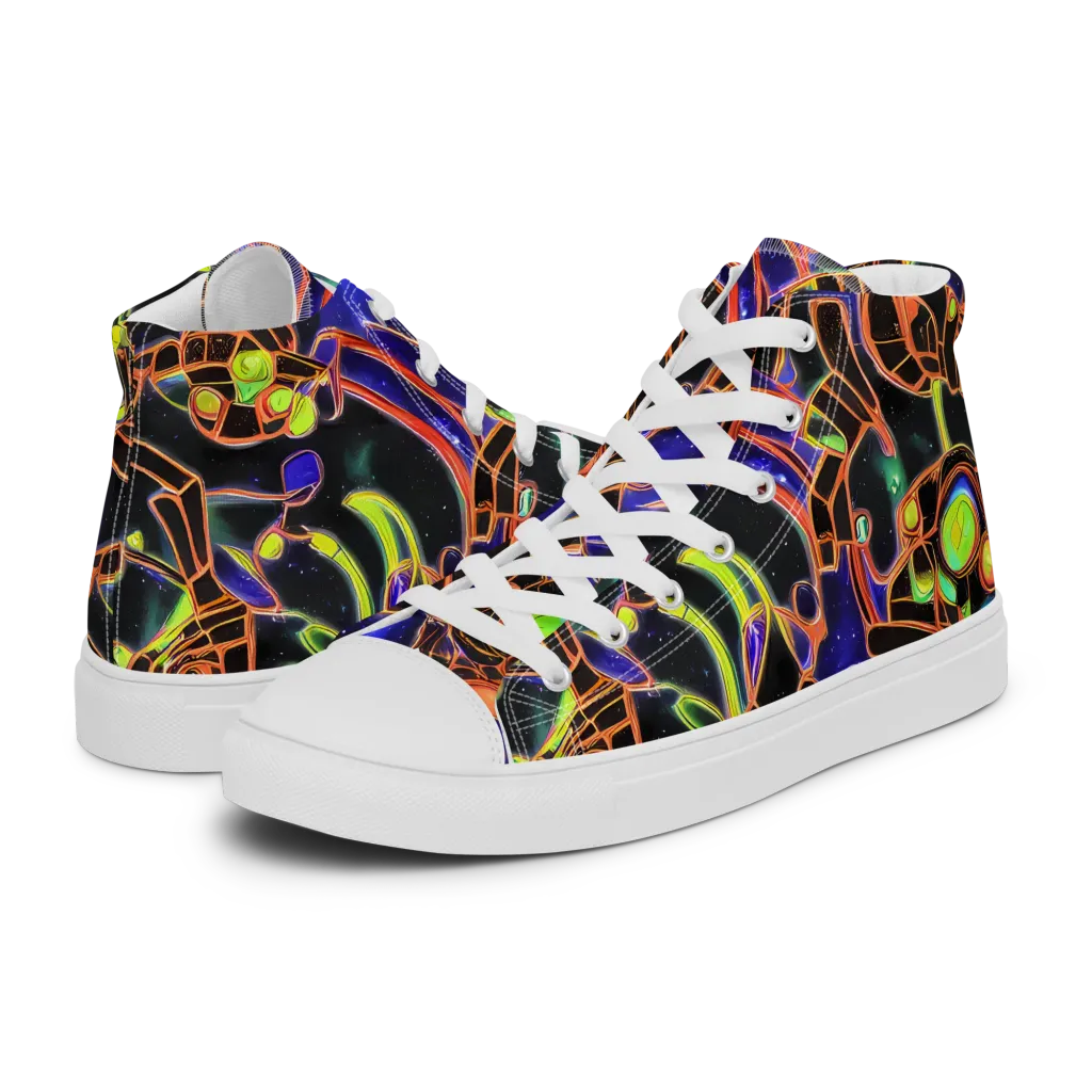 Cosmic Circuitry on Men's High Top Canvas Shoes — Left