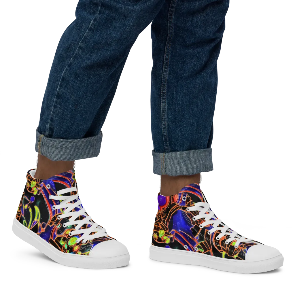 Cosmic Circuitry on Men's High Top Canvas Shoes — Right