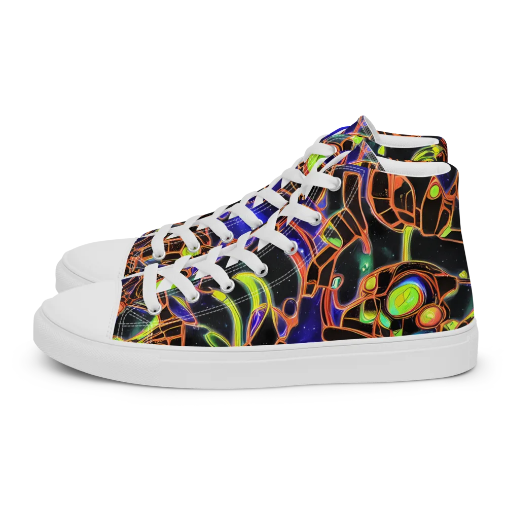 Cosmic Circuitry on Women's High Top Canvas Shoes — Left