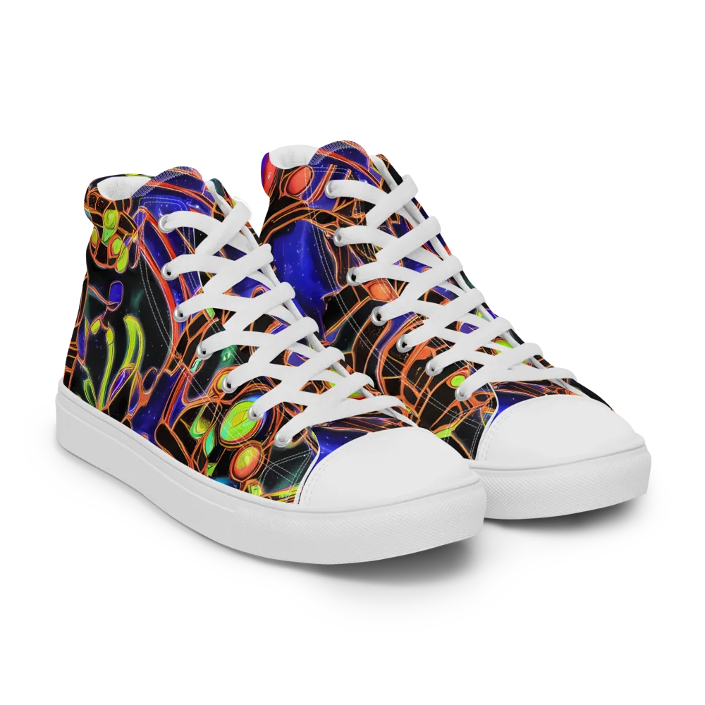 Cosmic Circuitry on Women's High Top Canvas Shoes — Right Front