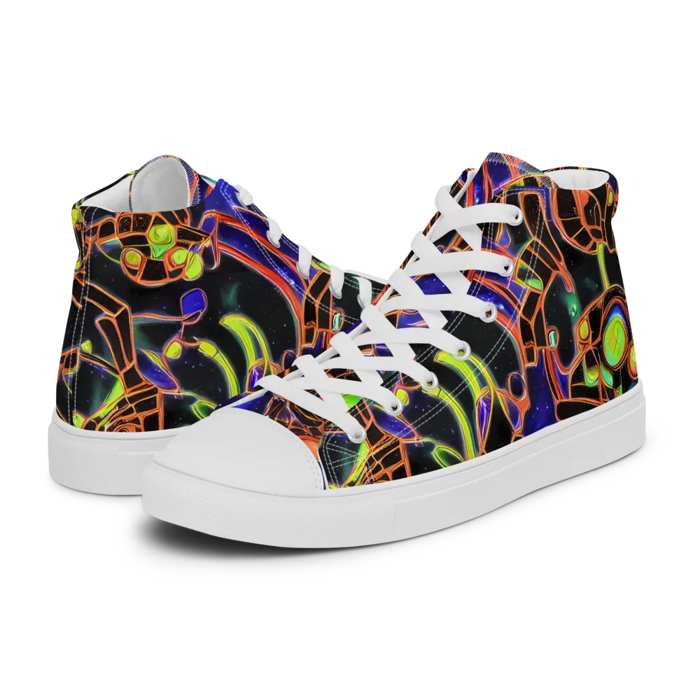 Cosmic Circuitry on Women's High Top Canvas Shoes — Left