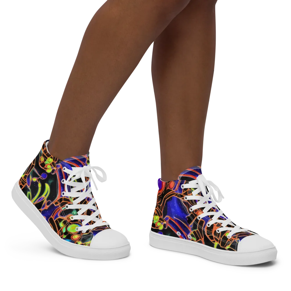 Cosmic Circuitry on Women's High Top Canvas Shoes — Right