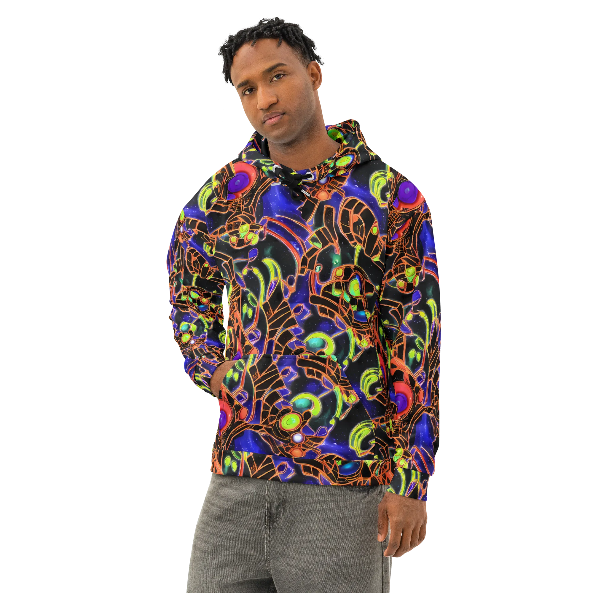 Cosmic Circuitry on Cotton Hoodie — Left Front