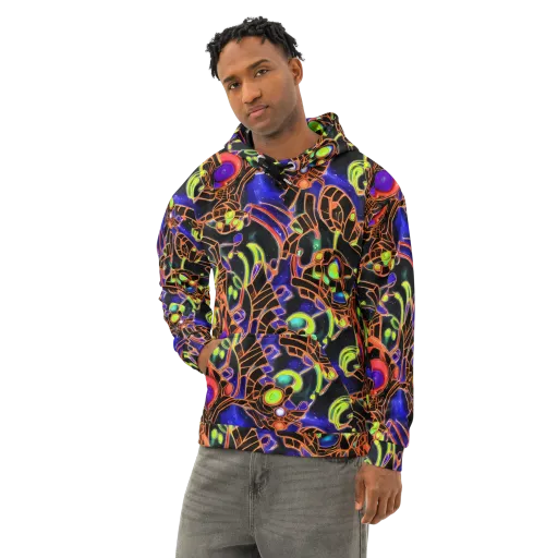 Cosmic Circuitry on a Cotton Hoodie
