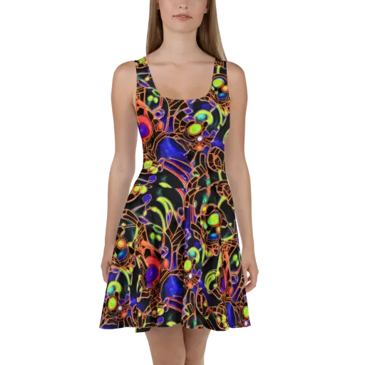 Cosmic Circuitry on a Skater Dress