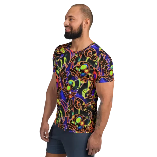 Cosmic Circuitry on a Men's Athletic T-Shirt