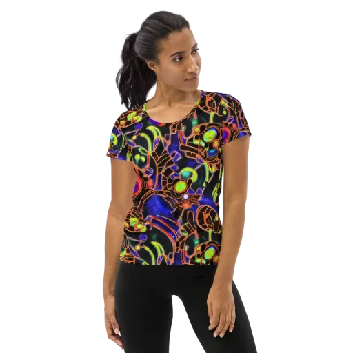 Cosmic Circuitry on a Women's Athletic T-Shirt