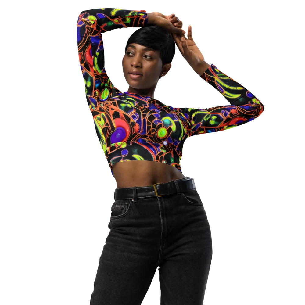 Cosmic Circuitry on Long Sleeve Crop Top — Front