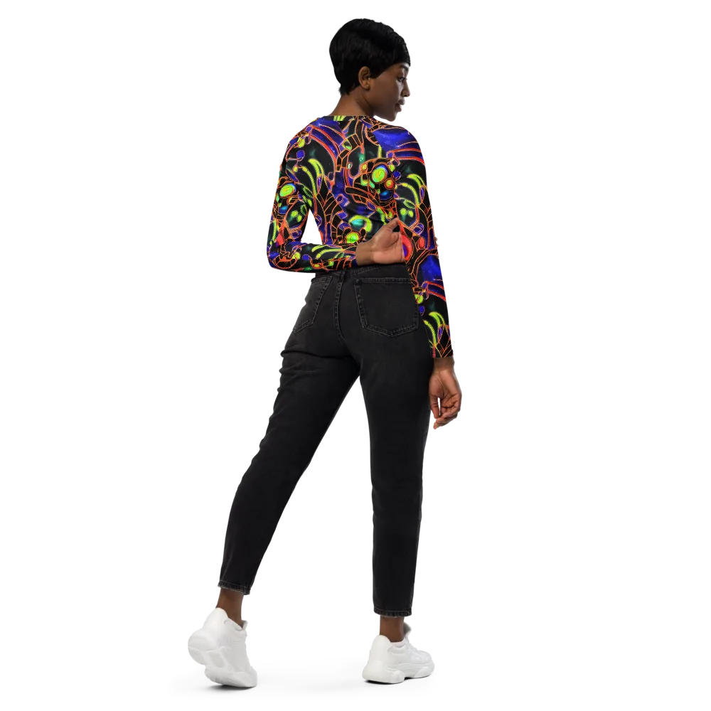Cosmic Circuitry on Long Sleeve Crop Top — Right Back