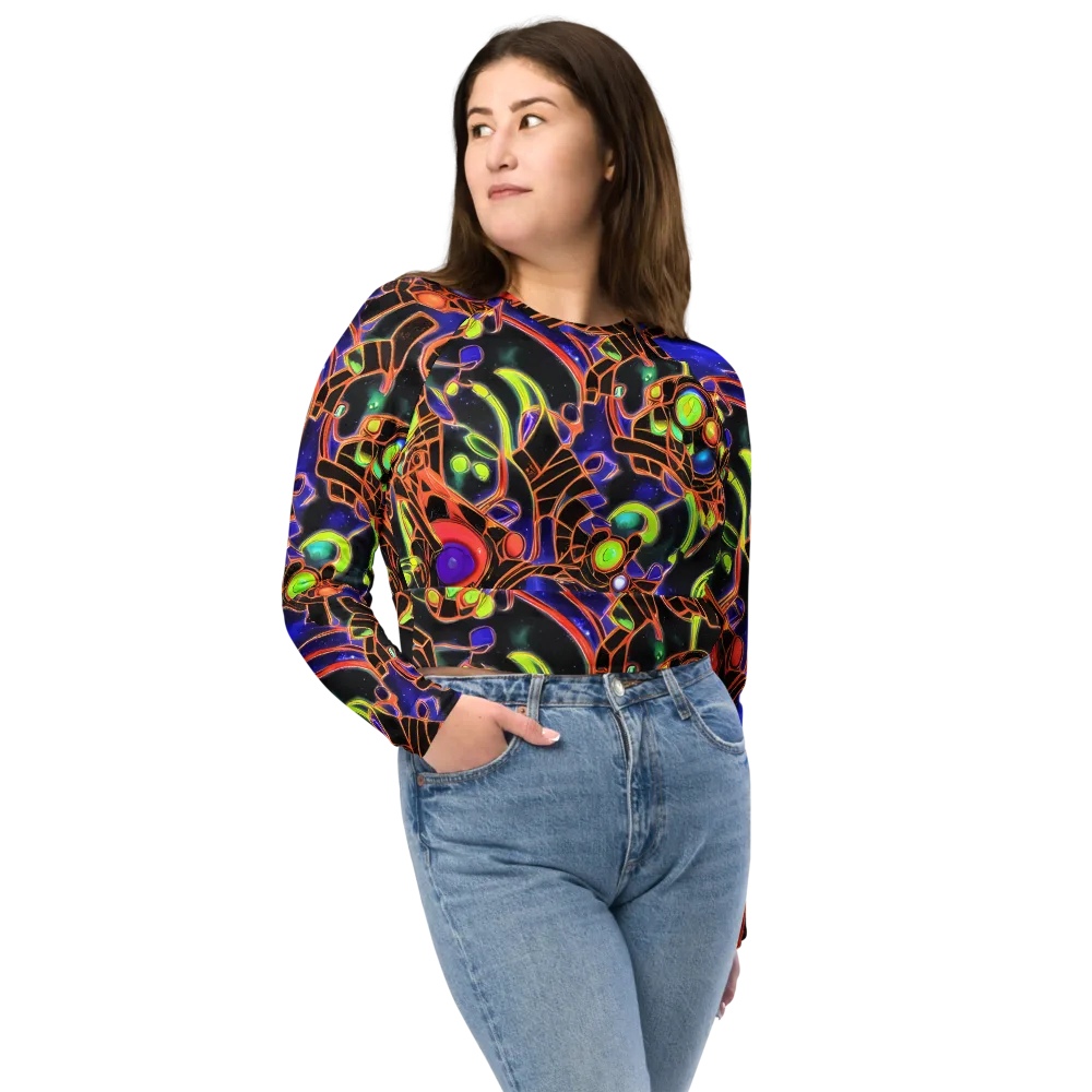 Cosmic Circuitry on Long Sleeve Crop Top — Front