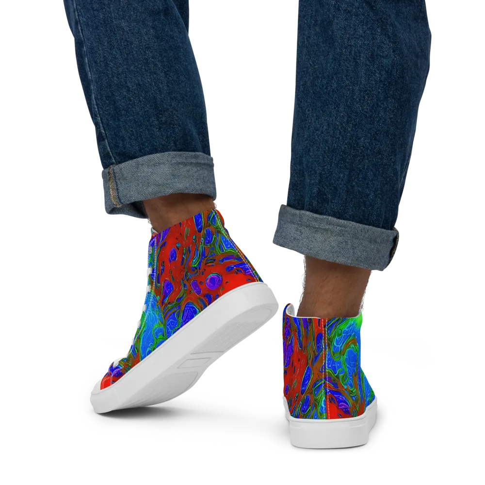 Cosmic Magma on Men's High Top Canvas Shoes — Back