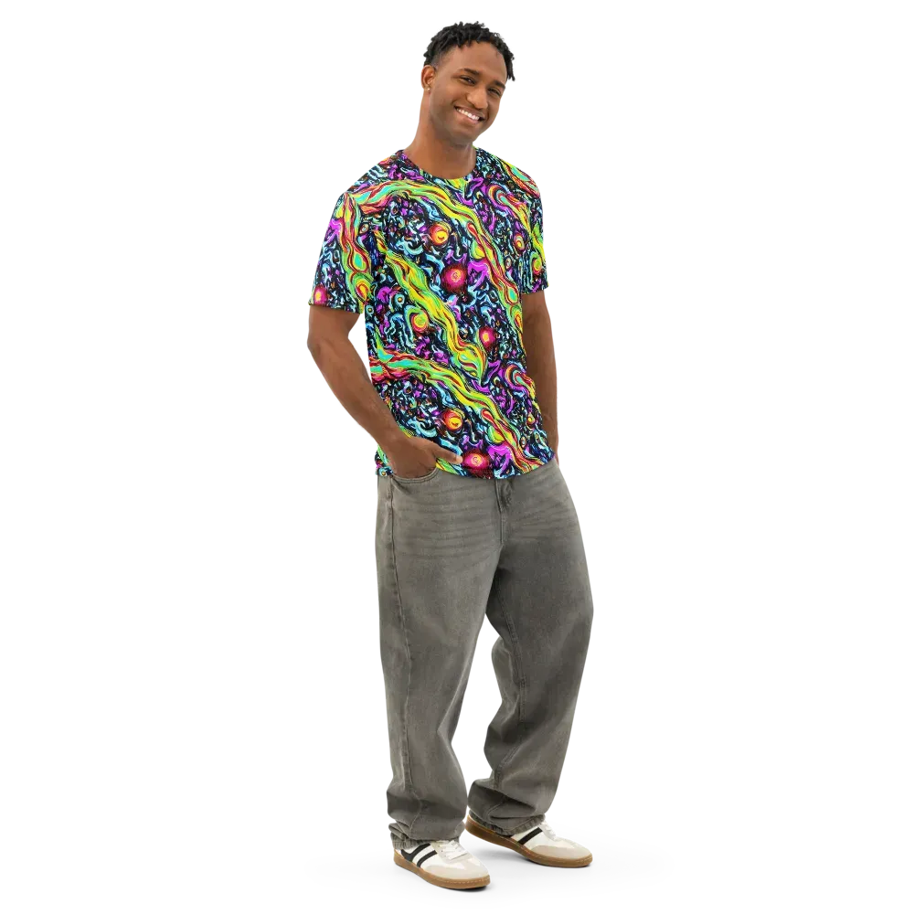 Prismatic Nightfall on Men's Cotton Crew Neck T-Shirt — Right Front