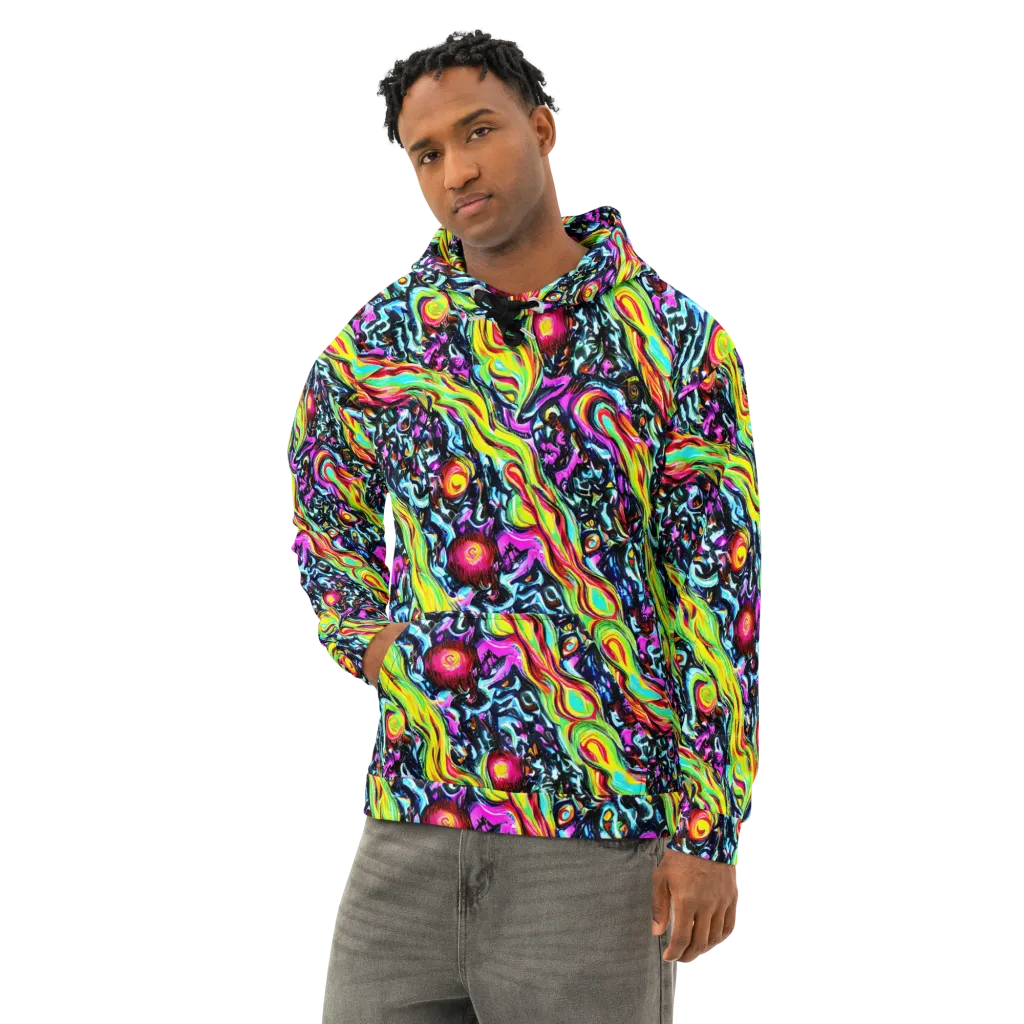 Prismatic Nightfall on Cotton Hoodie — Left Front