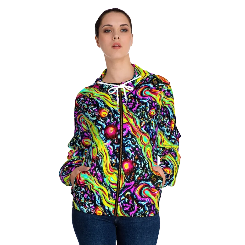Prismatic Nightfall on Women's Full-Zip Hoodie — Front On Person