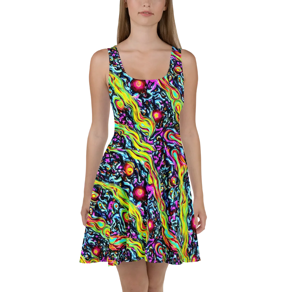 Prismatic Nightfall on Skater Dress — Front