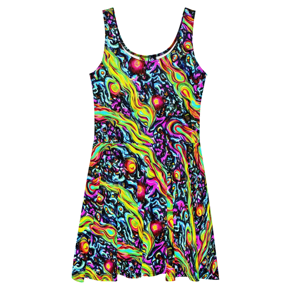 Prismatic Nightfall on Skater Dress — Front