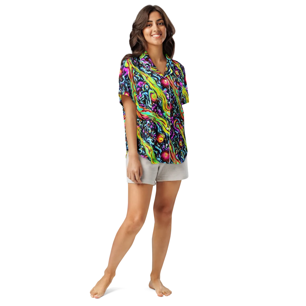 Prismatic Nightfall on Women's Short Sleeve Pajama Top — Front