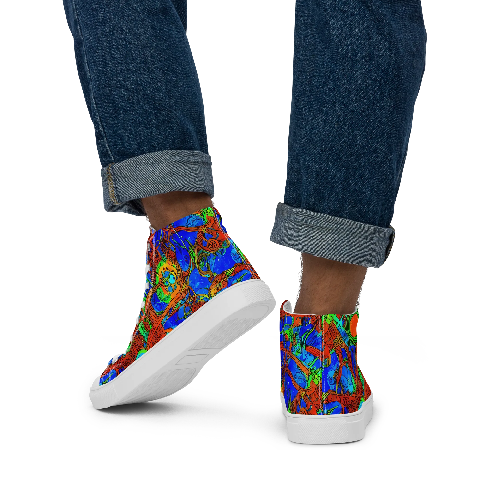 Neon Relic on Men's High Top Canvas Shoes — Back