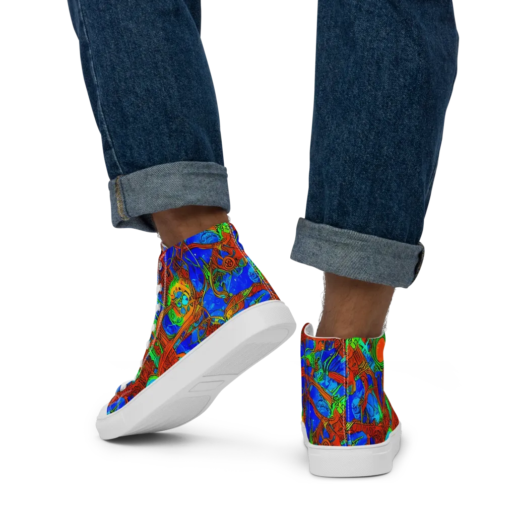 Neon Relic on Men's High Top Canvas Shoes — Back