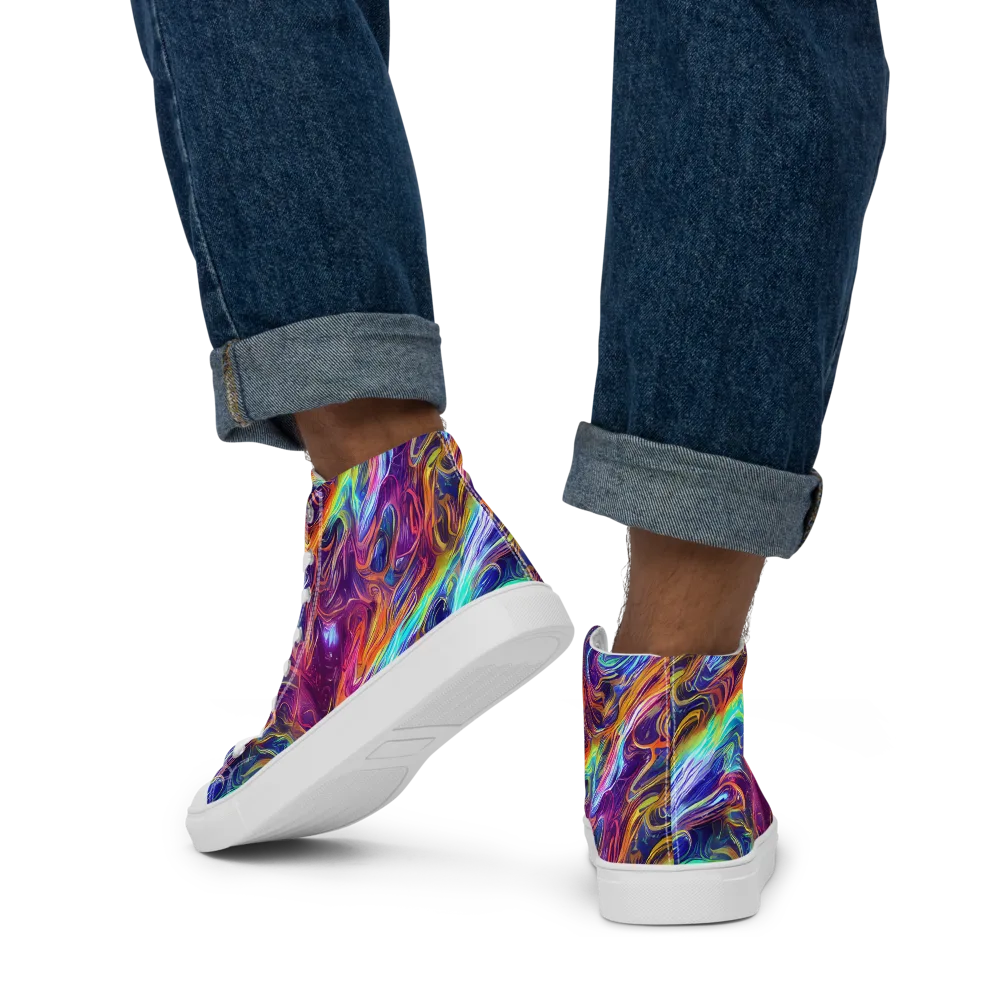 Neon Maelstrom on Men's High Top Canvas Shoes — Back