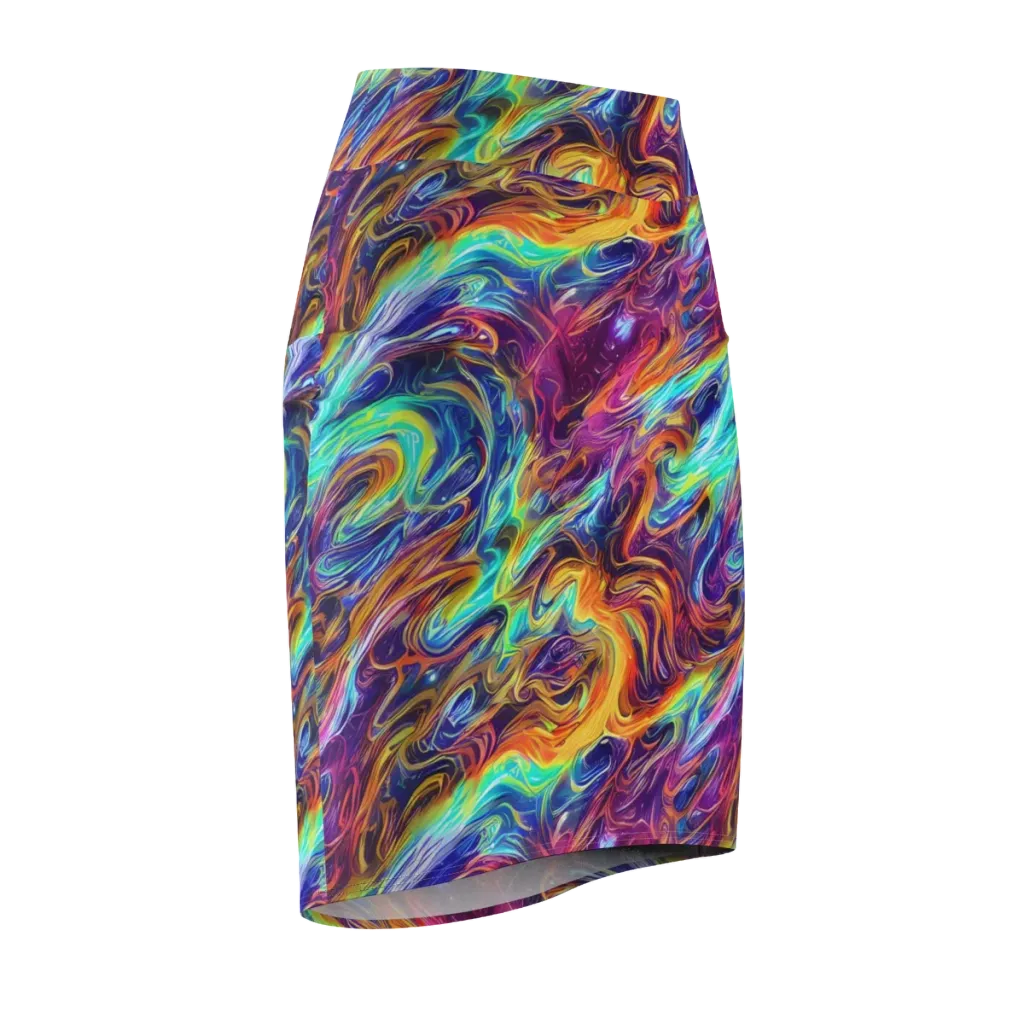 Neon Maelstrom on Pencil Skirt — Front Side