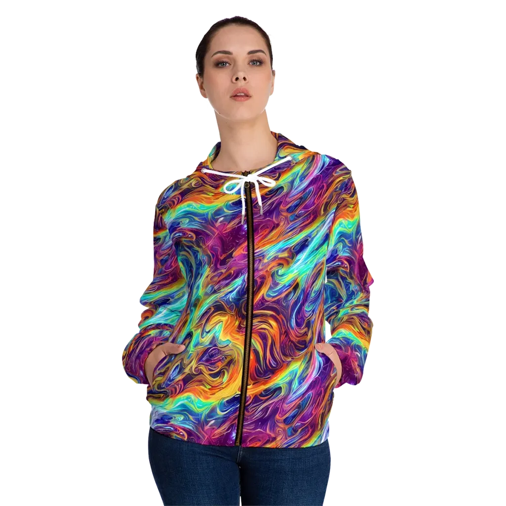Neon Maelstrom on Women's Full-Zip Hoodie — Front On Person