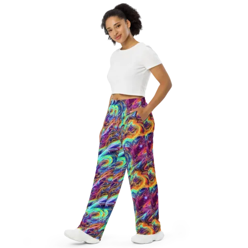 Neon Maelstrom on a Wide-Leg Pants