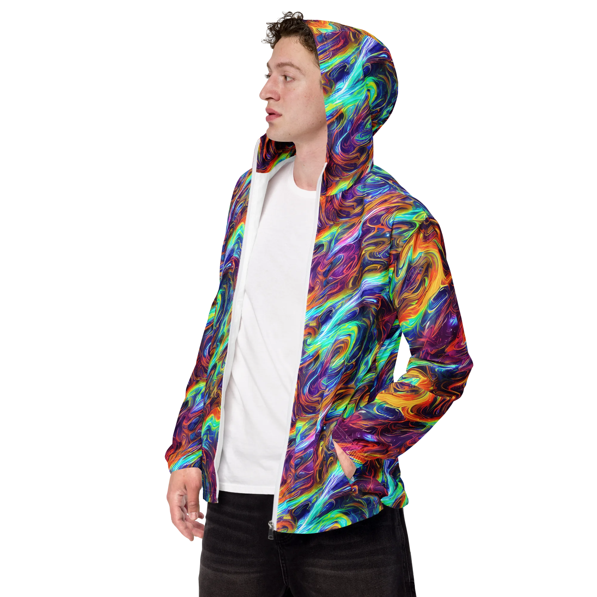 Neon Maelstrom on Men's Windbreaker — Left Front