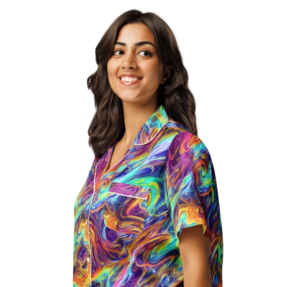 Neon Maelstrom on Women's Short Sleeve Pajama Top — Left Front