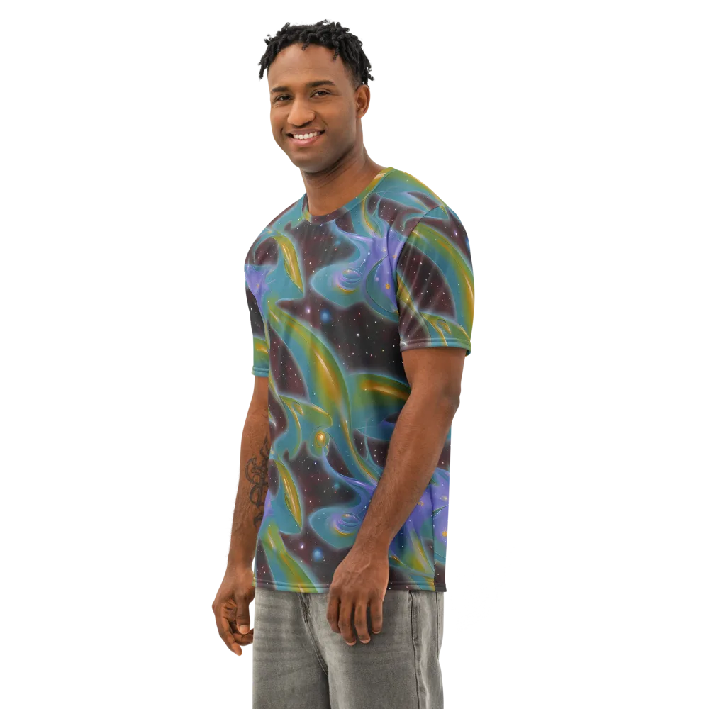 Stellar Bloom on Men's Cotton Crew Neck T-Shirt — Left Front