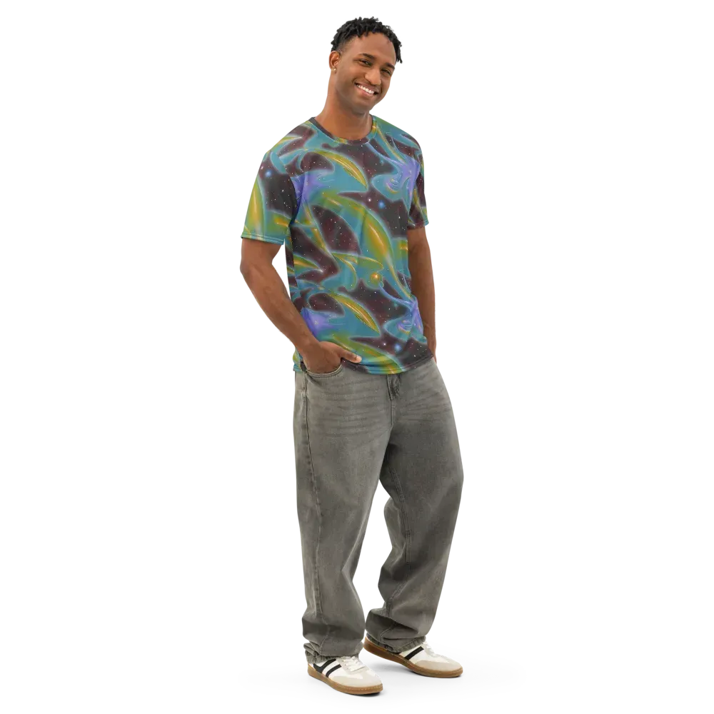 Stellar Bloom on Men's Cotton Crew Neck T-Shirt — Right Front