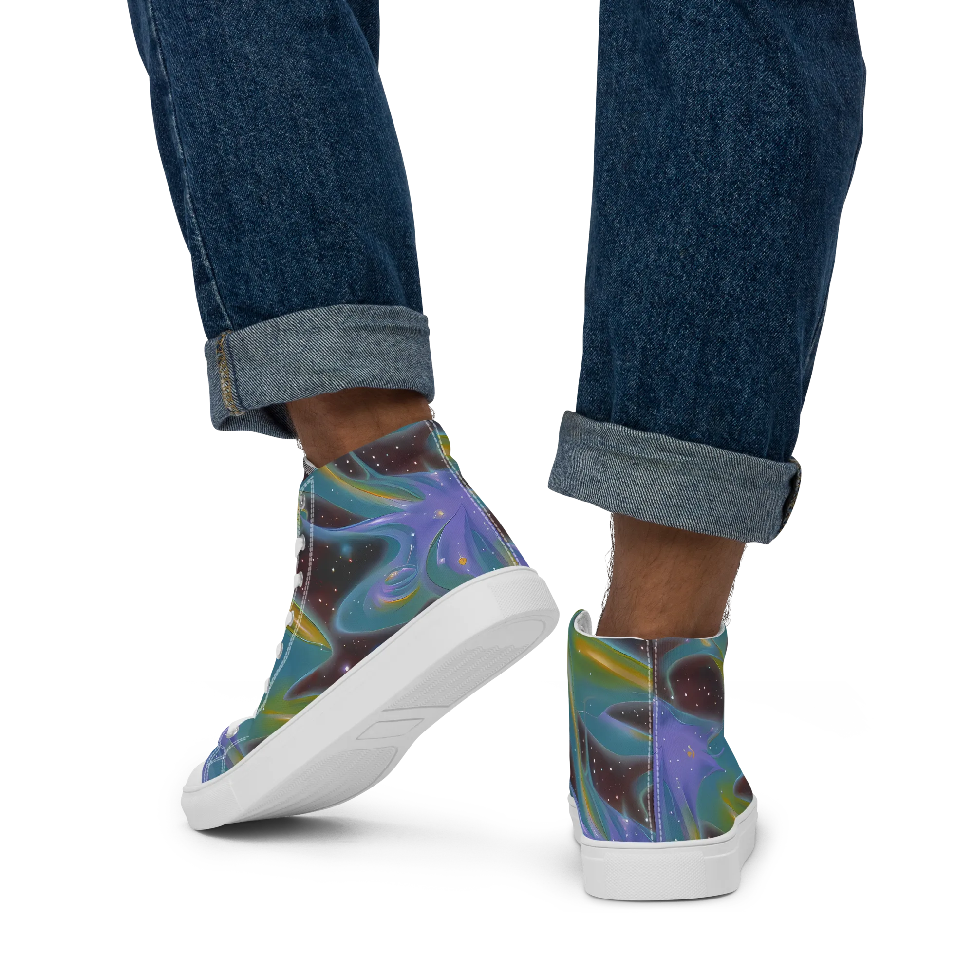 Stellar Bloom on Men's High Top Canvas Shoes — Back