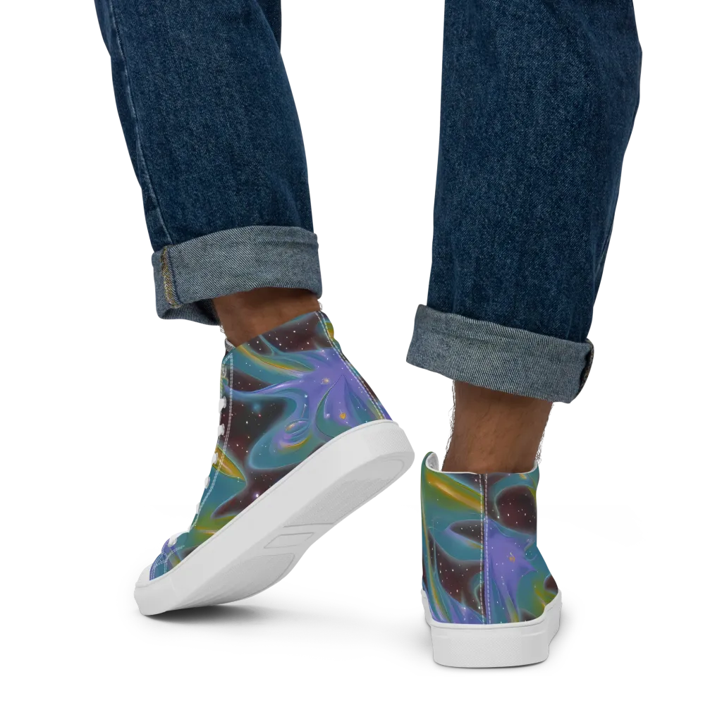 Stellar Bloom on Men's High Top Canvas Shoes — Back
