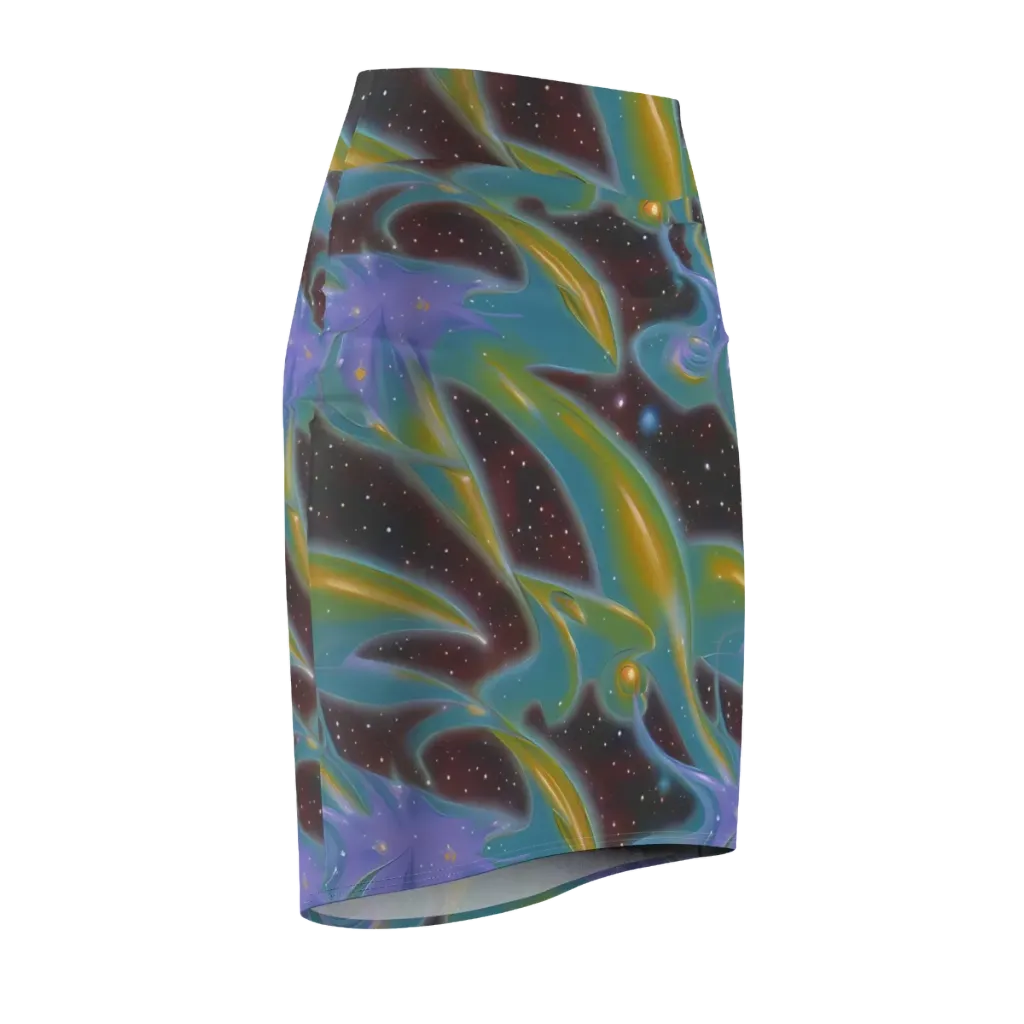 Stellar Bloom on Pencil Skirt — Front Side