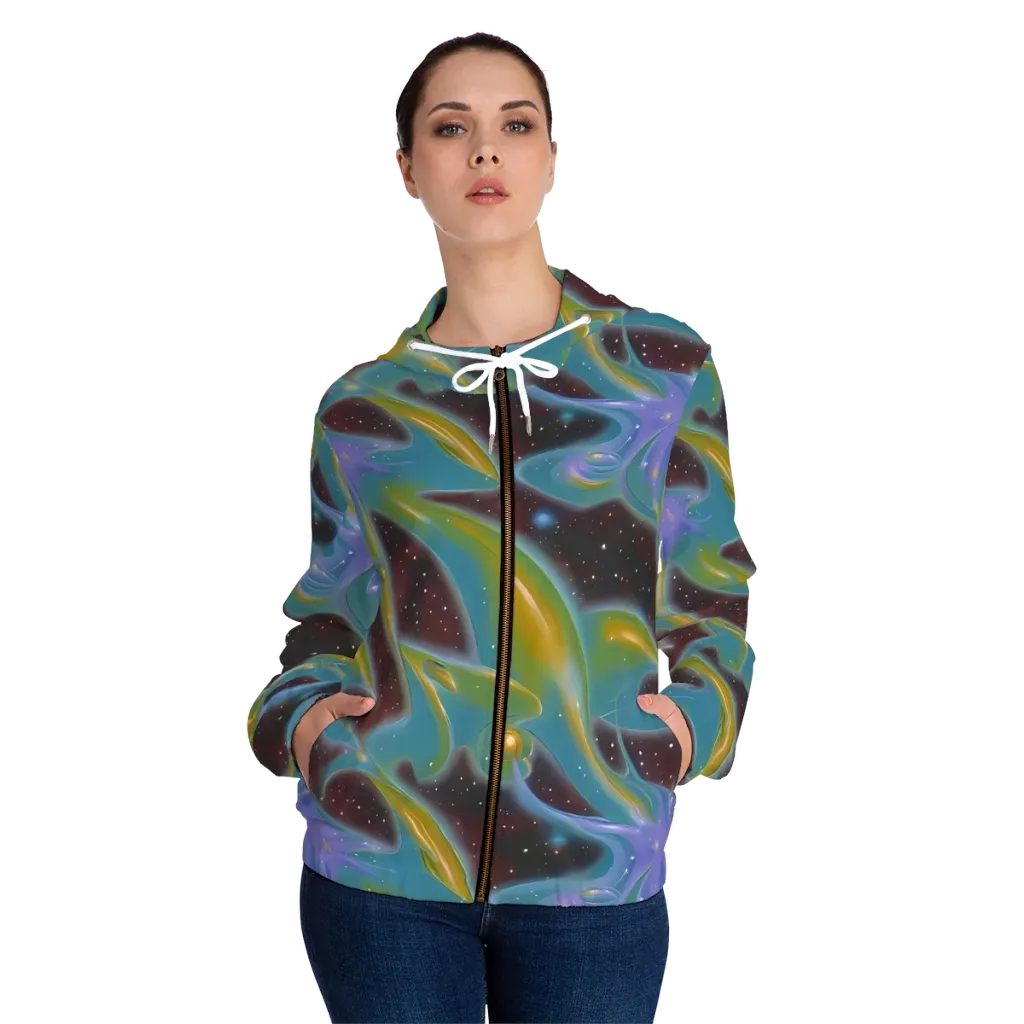 Stellar Bloom on Women's Full-Zip Hoodie — Front On Person