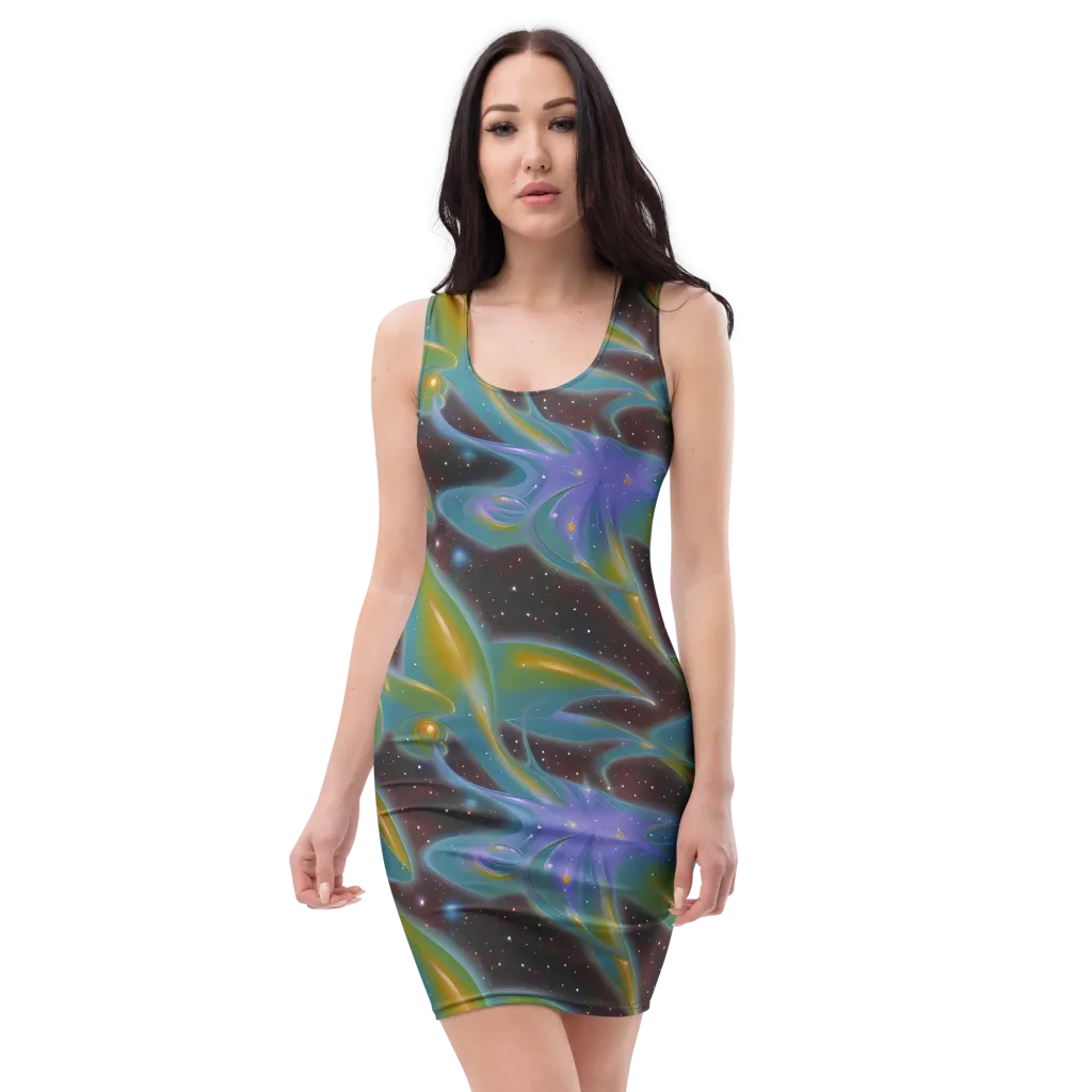 Stellar Bloom on Bodycon Dress — Front