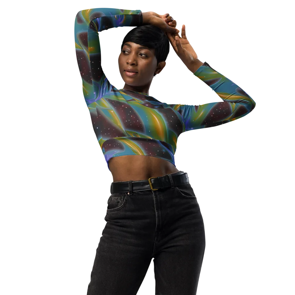 Stellar Bloom on Long Sleeve Crop Top — Front