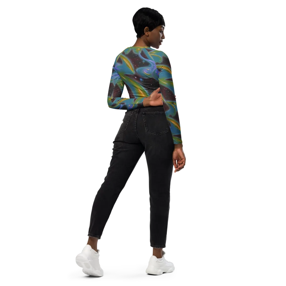Stellar Bloom on Long Sleeve Crop Top — Right Back