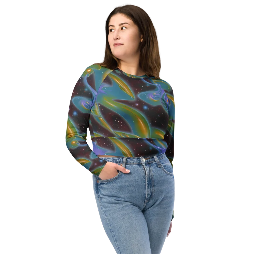 Stellar Bloom on Long Sleeve Crop Top — Front