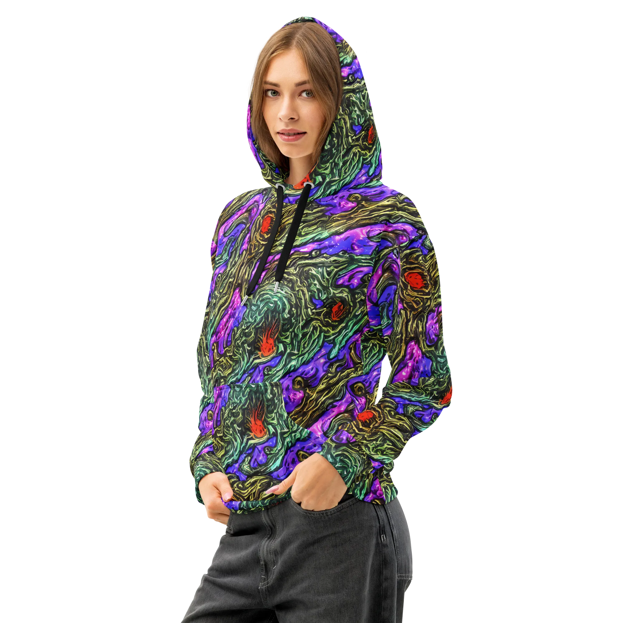 Violet Inferno on Cotton Hoodie — Left Front