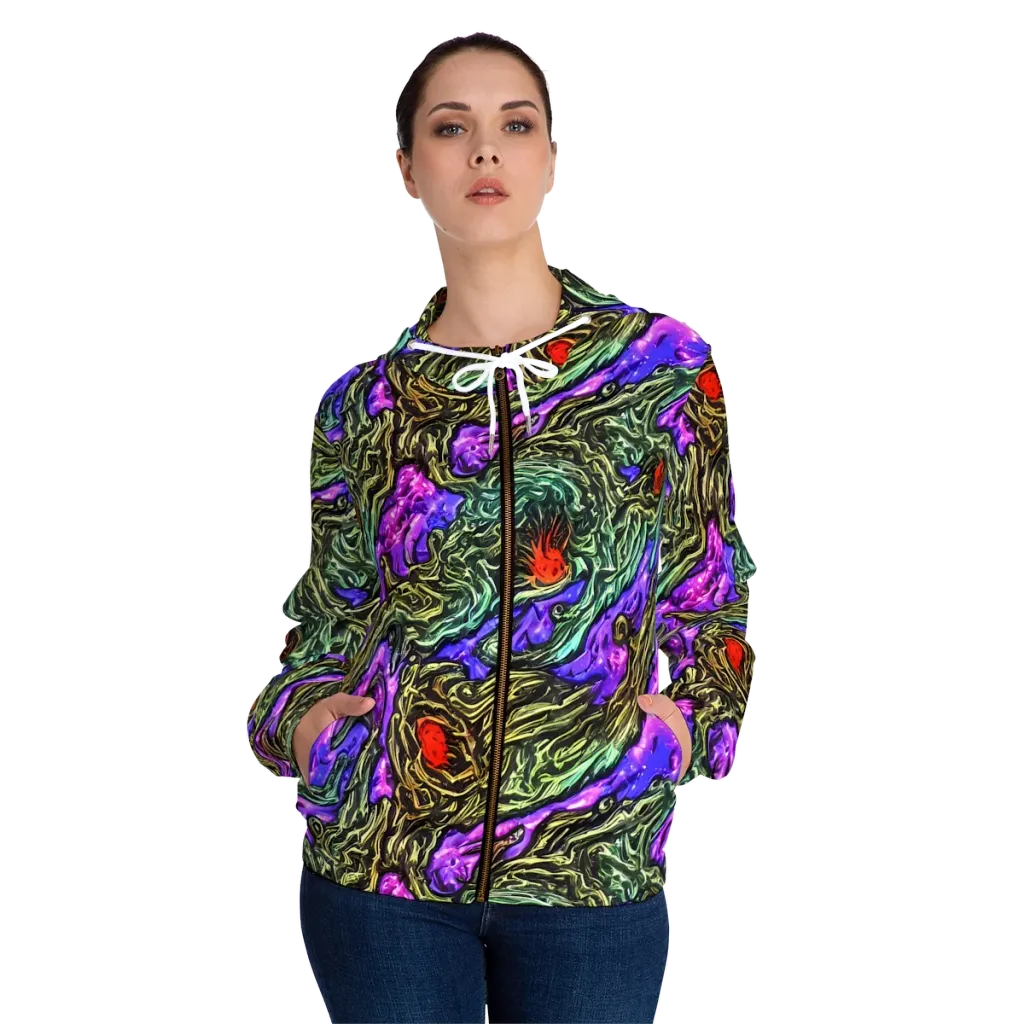 Violet Inferno on Women's Full-Zip Hoodie — Front On Person
