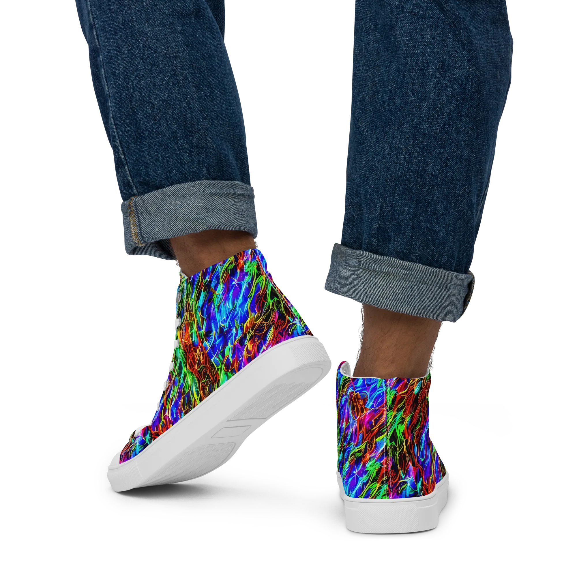 Chromatic Inferno on Men's High Top Canvas Shoes — Back