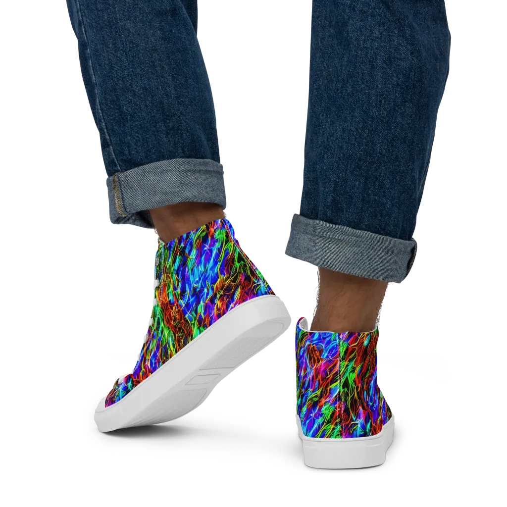Chromatic Inferno on Men's High Top Canvas Shoes — Back