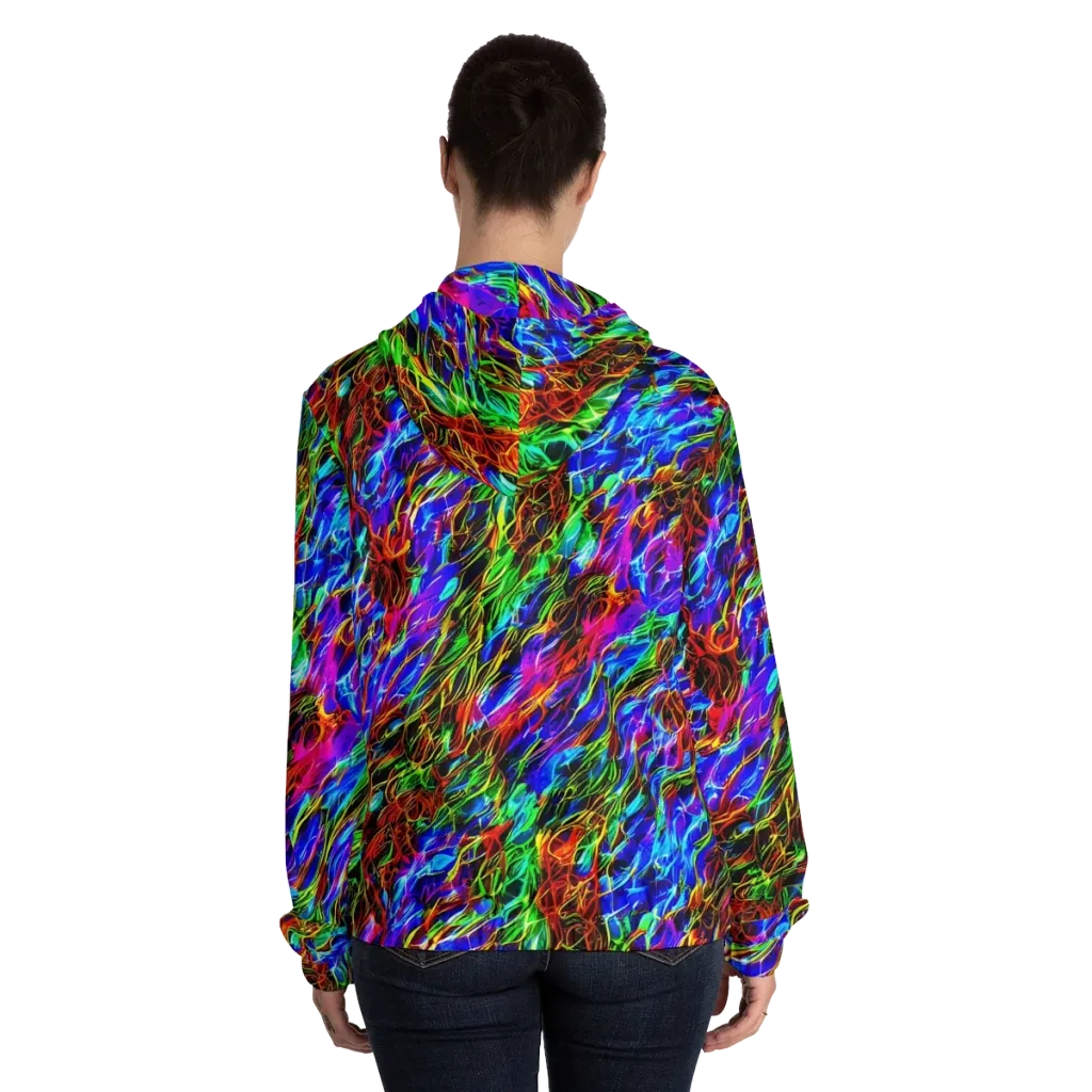 Chromatic Inferno on Women's Full-Zip Hoodie — Back On Person