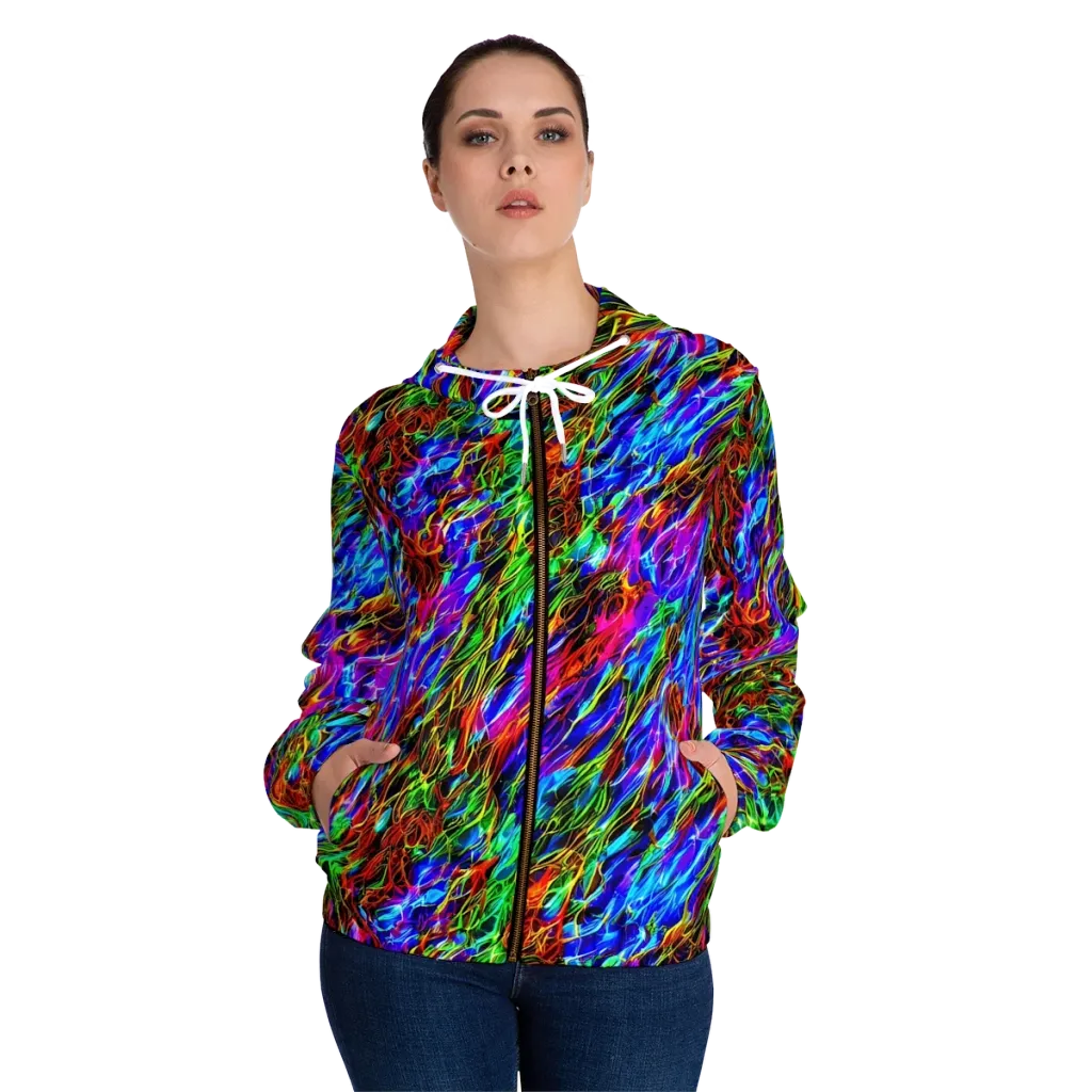 Chromatic Inferno on Women's Full-Zip Hoodie — Front On Person
