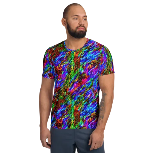 Chromatic Inferno on a Men's Athletic T-Shirt